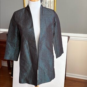 Eileen Fisher Black Iridescent  Textured Open Front Jacket
